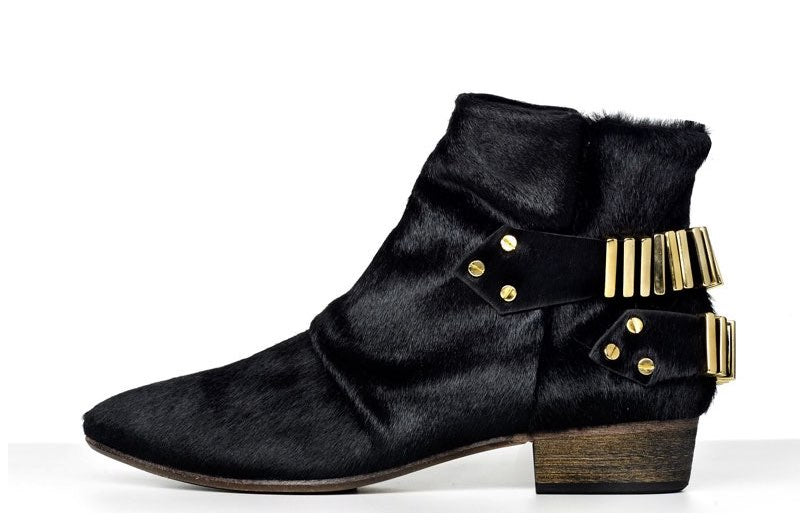 FURY LO ANKLE BOOTS PONY BLACK GOLD SIDE