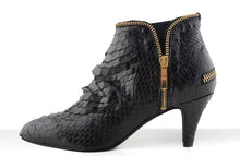 Load image into Gallery viewer, FURY SIG MID HEEL ANKLE BOOTS PYTHON BLACK SIDE